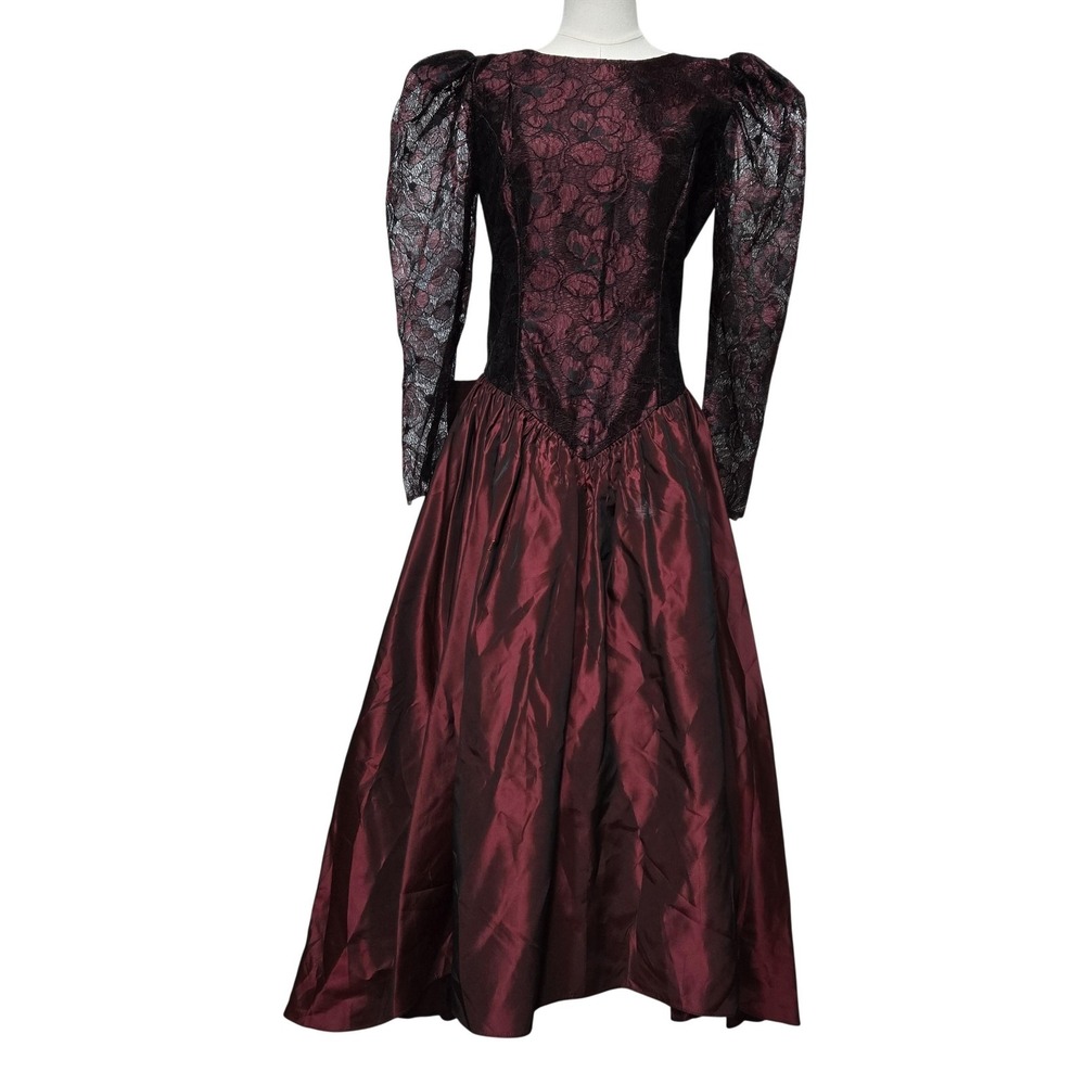 Vintage‎ Loralie Dress Womens Small Red Floral Lace Ball Gown Bow Formal 80s